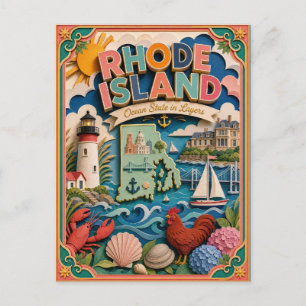 Cartão Postal PopCut Estados Rhode Island Colorida Arte em Papel