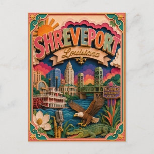 Cartão Postal PopCut Estados Shreveport Louisiana Arte em Papel