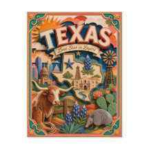 PopCut Estados Texas Colorida Arte em Papel 3D