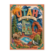 PopCut Estados Utah Arte Colorida em Papel 3D