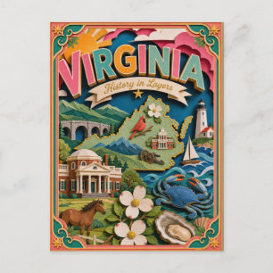 Cartão Postal PopCut Estados Virgínia Arte Colorida em Papel 3D