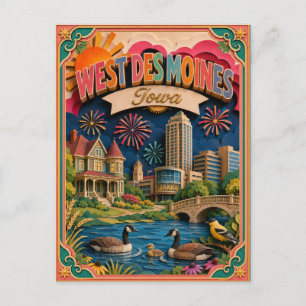 Cartão Postal PopCut Estados West Des Moines Iowa Arte em Papel