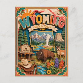 Cartão Postal PopCut Estados Wyoming Arte Colorida em Papel 3D