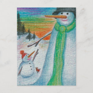 Cartão Postal Poppa Snowman e o seu filho pequeno Snowboy!