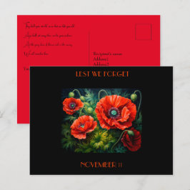 Cartão Postal Poppies do Dia da Lembrança. Editável