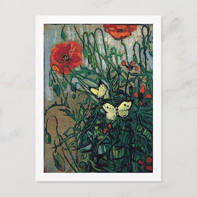 Cartão Postal Poppies e Borboletas Van Gogh de Belas Artes (Frente)