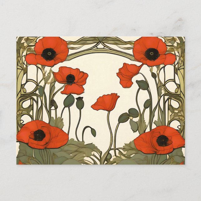 Cartão Postal Poppies Elegantes Art Nouveau (Frente)
