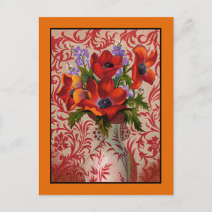Cartão Postal Poppies Postcard com uma Borda Laranja
