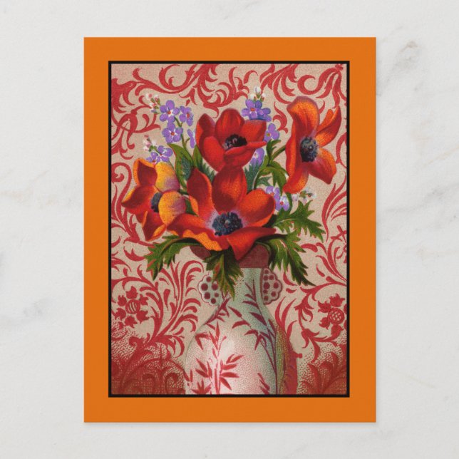 Cartão Postal Poppies Postcard com uma Borda Laranja (Frente)
