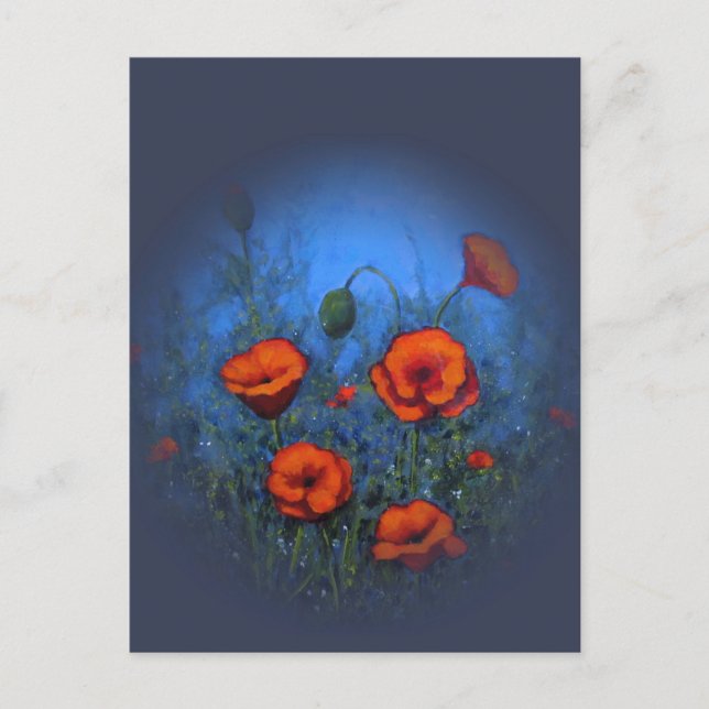Cartão Postal Poppies vermelhos, pintura original, impressionism (Frente)