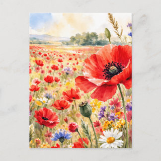 Cartão Postal Poppy Field - Watercolour Poppy