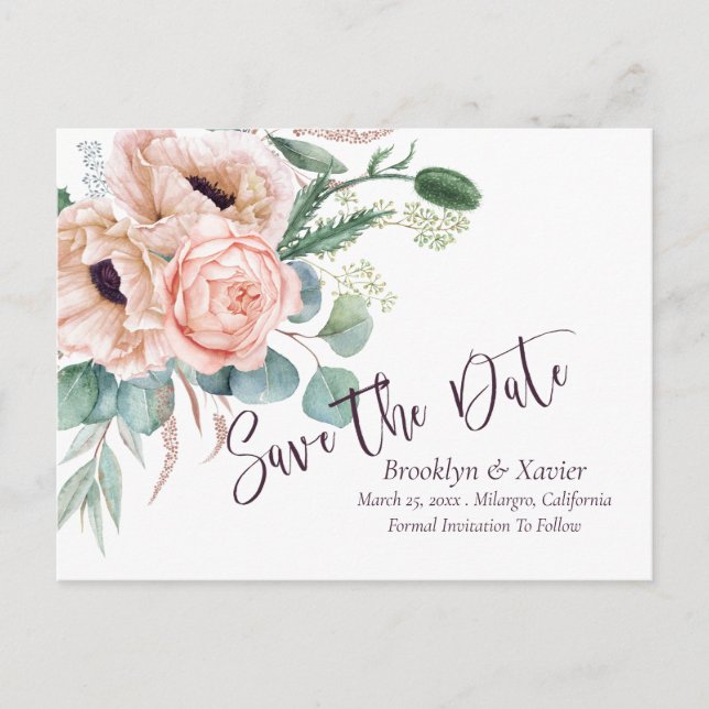 Cartão Postal Poppy Radiance Salvar a Data (Frente)