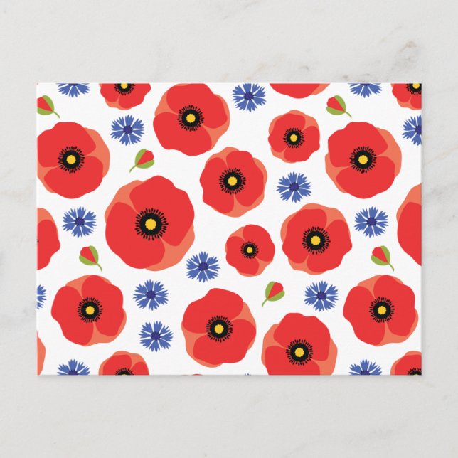 Cartão Postal Poppys E Cornflower Patterno (Frente)