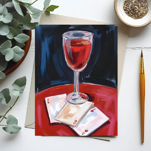 Cartão Postal Pôquer Três Áses Mão da Sorte Vinho Aquarela