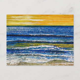 Cartão postal - Pôr do Sol à Beira-Mar e Ondas do