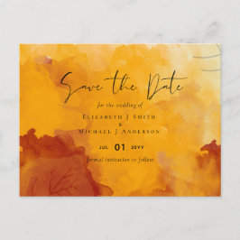 Cartão Postal Pôr do Sol Abstrato Aquarela Laranja Fogo Casament