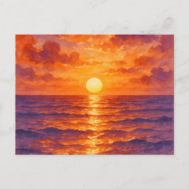 Cartão Postal Pôr do Sol Ardente - Estilo de Pintura em Aquarela