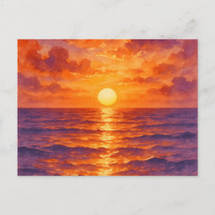 Cartão Postal Pôr do Sol Ardente - Estilo de Pintura em Aquarela