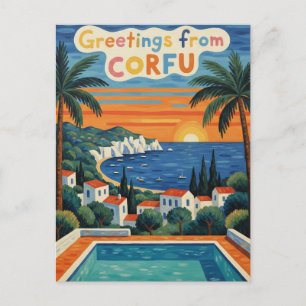 Cartão Postal Pôr do Sol Corfu Grécia Viagem