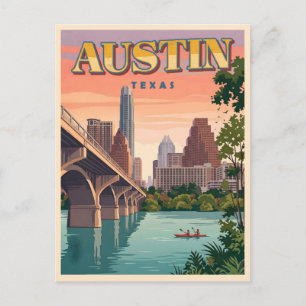 Cartão Postal Pôr do sol da silhueta de Austin – Paisagem urbana