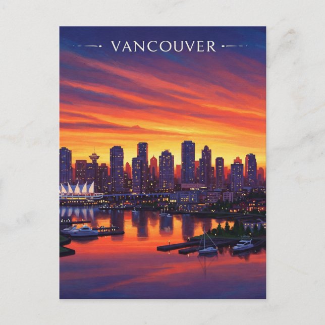 Cartão Postal Pôr do sol da silhueta de Vancouver Canadá Viagem (Frente)