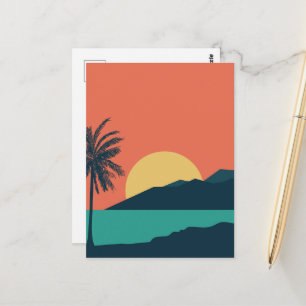 Cartão Postal Pôr do Sol de Palmeira, Ilha, Arte Abstrata Boho