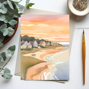 Cartão Postal Pôr do Sol de Verão Aquarela de Martha's Vineyar