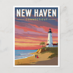 Cartão Postal Pôr do sol do farol de New Haven Connecticut