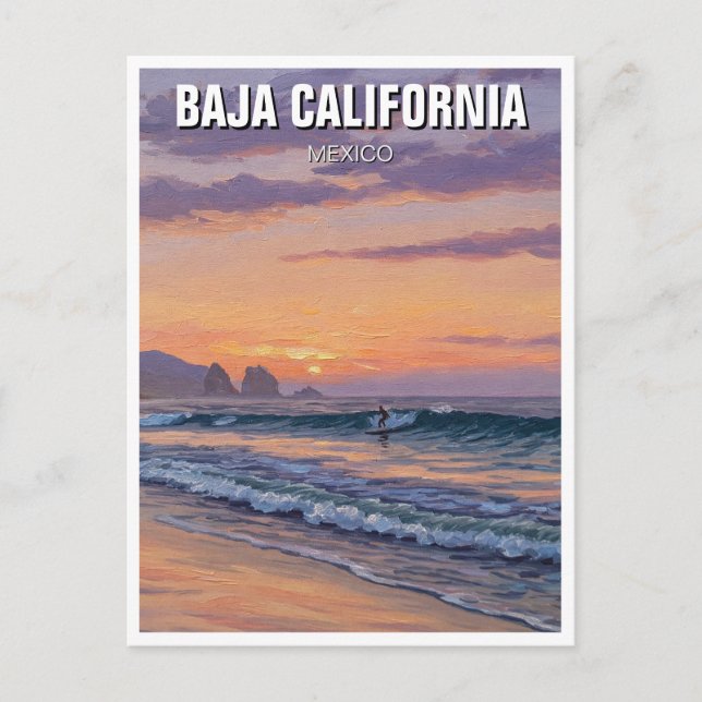 Cartão Postal Pôr do sol do surfista Baja California (Frente)
