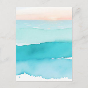 Cartão Postal Pôr do sol em aquarela no Oceano Turquesa