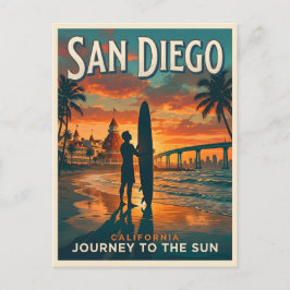 Cartão Postal Pôr do Sol em San Diego Califórnia Viagem de Surf