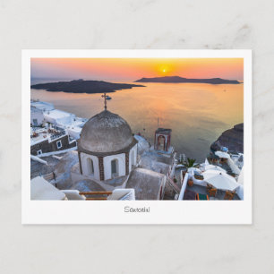 Cartão postal pôr do sol em Santorini, Grécia, Ilh