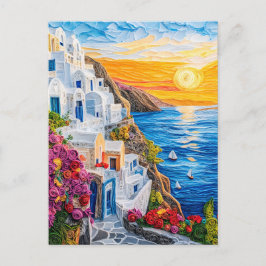 Cartão Postal Pôr do sol em Santorini Oia em Quilling