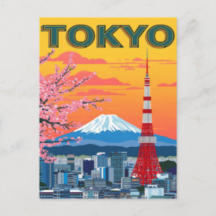 Cartão Postal Pôr do sol em Tóquio e Monte Fuji