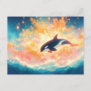 Cartão Postal Pôr do Sol Majestoso da Orca no Oceano