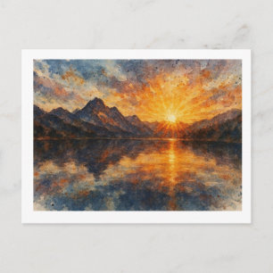 Cartão Postal Pôr do sol na montanha sobre o lago,