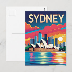 Cartão Postal Pôr do sol na paisagem urbana de Sydney Austrália 