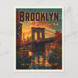 Cartão Postal Pôr do Sol na Ponte de Brooklyn - Uma Viagem Vinta