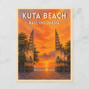 Cartão Postal Pôr do Sol na Praia de Kuta Bali Indonésia Vintage