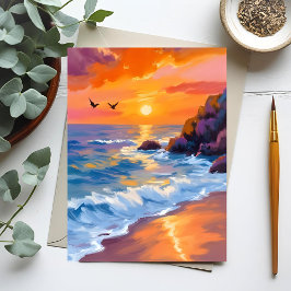 Cartão Postal Pôr do sol na Praia Laranja | Pintura Costeira