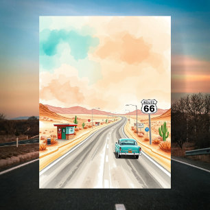 Cartão Postal Pôr do Sol na Rota 66 em Aquarela