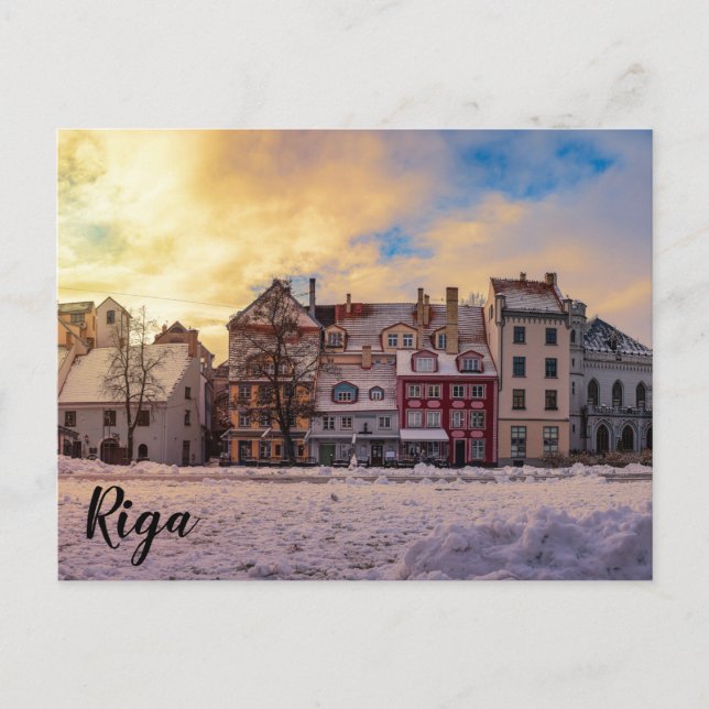 Cartão Postal Pôr do sol na rua em Riga (Frente)