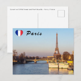Cartão Postal Pôr do sol na torre Eiffel e Pont Rouelle - Paris