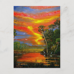 Cartão Postal Pôr do Sol no Céu de Fogo