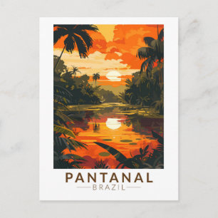 Cartão Postal Pôr do Sol no Pantanal Brasil Arte de Viagem Vinta