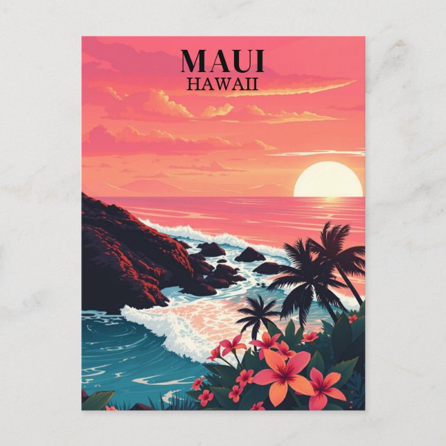 Cartão Postal Pôr do Sol Retro Maui Havaí Viagem (Frente)