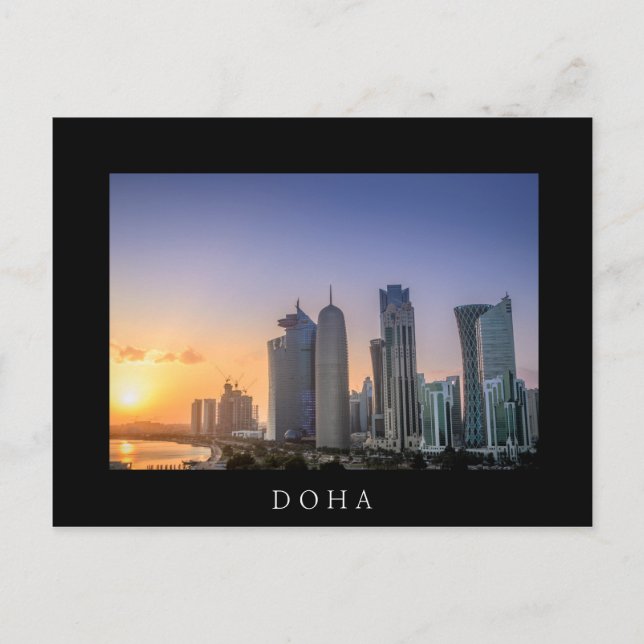 Cartão Postal Pôr do sol sobre a cidade de Doha, Catar (Frente)