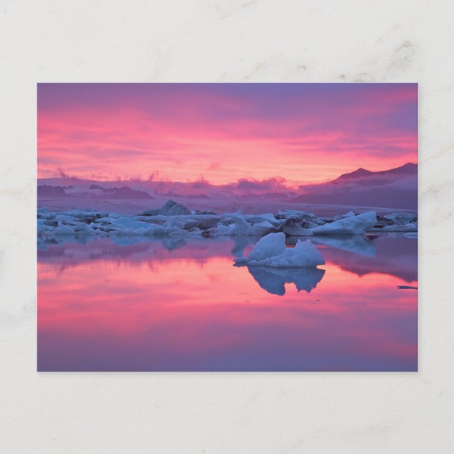 Cartão Postal Pôr do sol sobre a lagoa do glaciar Jokulsarlon (Frente)