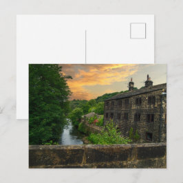 Cartão Postal Pôr do sol sobre a ponte Hawksclough, Mytholmroyd