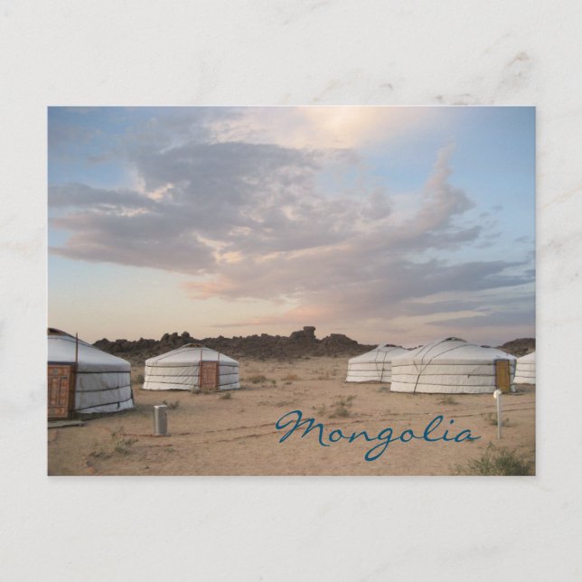 Cartão Postal Pôr do sol sobre o acampamento ger na Mongólia (Frente)